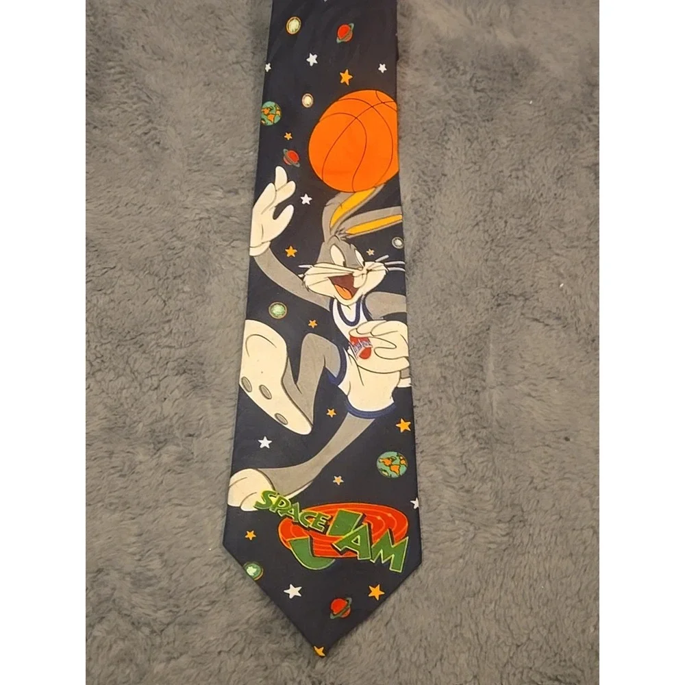 Vintage 1996 Space Jam‎ Silk Tie Bugs Bunny Basketball Navy Blue Warner Bros